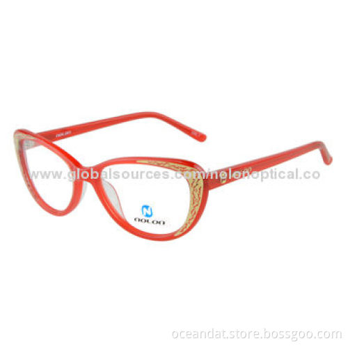 Fashionable Cat-shaped Acetate Colorful Women's Eyeglass Frame, Inset Metal PatternNew